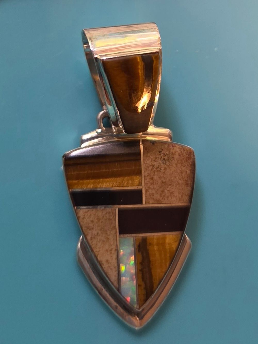 Navajo Richard Rita Begay RB Sterling Silver Tiger Eye Opal Pendant